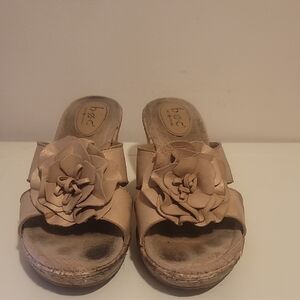 b.o.c. Tan Mules with Floral Detail